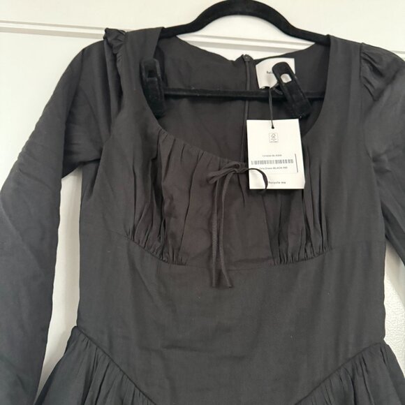 NWT Reformation Oria Midi Dress Sz 0 Black Scoop Neck Basque Waist Long Sleeves - Picture 7 of 11
